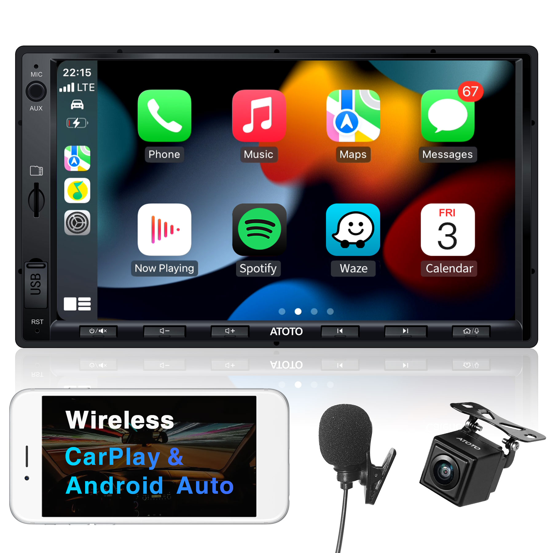 ATOTO S8G2114PM Estéreo Android para automóvil de 2ª generación, pantalla  QLED de 10.1 pulgadas, Bluetooth dual, conexión Wi-Fi y USB, control de