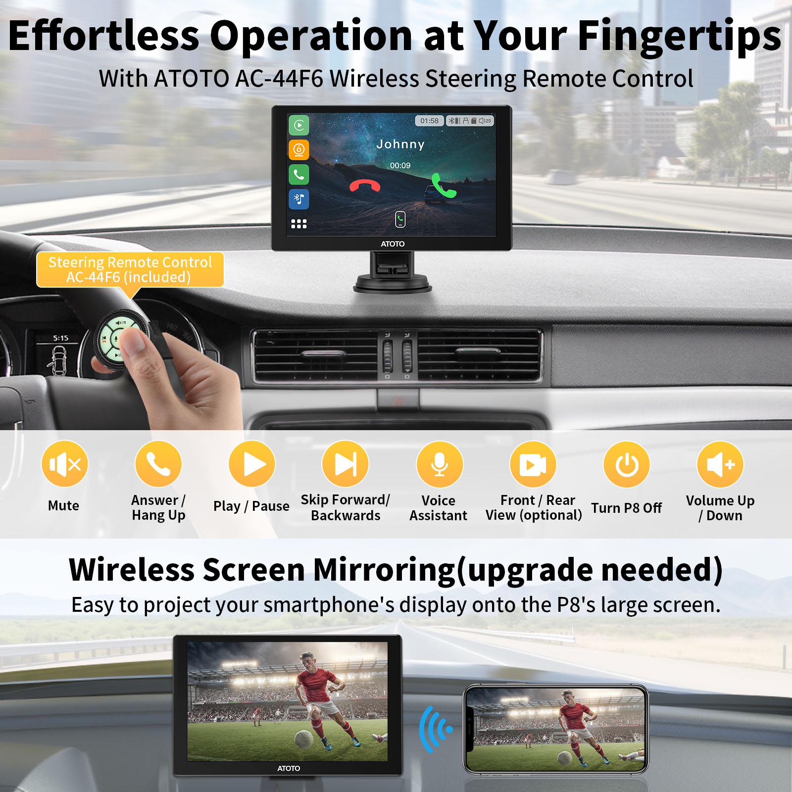 ATOTO P807PR Car GPS Navigation Device Wireless Carplay and Android Auto  Portable Navigation Device 7'' QLED Glare Suppressing Touchscreen plug and 