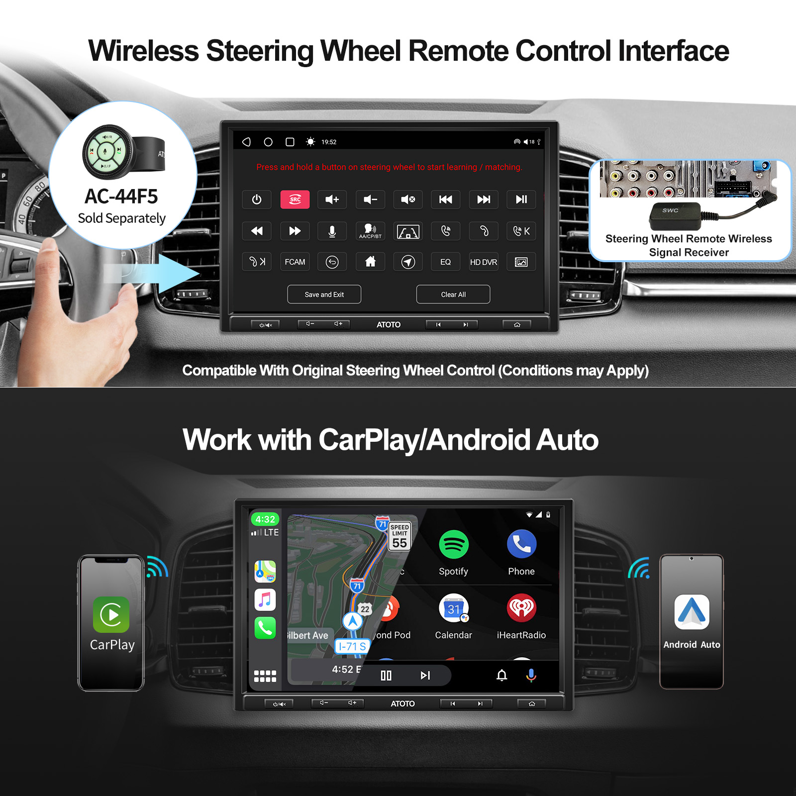 Android 11.0 Autoradio 2 Din avec sans Fil Carplay Android Auto GPS Navi 9  Pouces Écran Tactile Autoradio avec Bluetooth FM/RDS Radio