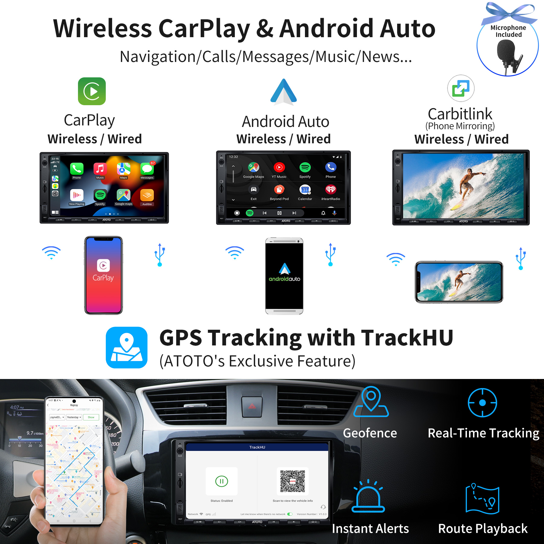  ATOTO S8 Premium 10 inch QLED Double-DIN Android Car Stereo,  in-Dash Video Receiver, Wireless CarPlay & Wireless Android Auto, 3G+32G,  2BT w/aptX HD, USB Tethering, HD VSV Parking with LRV,S8G2114PM 