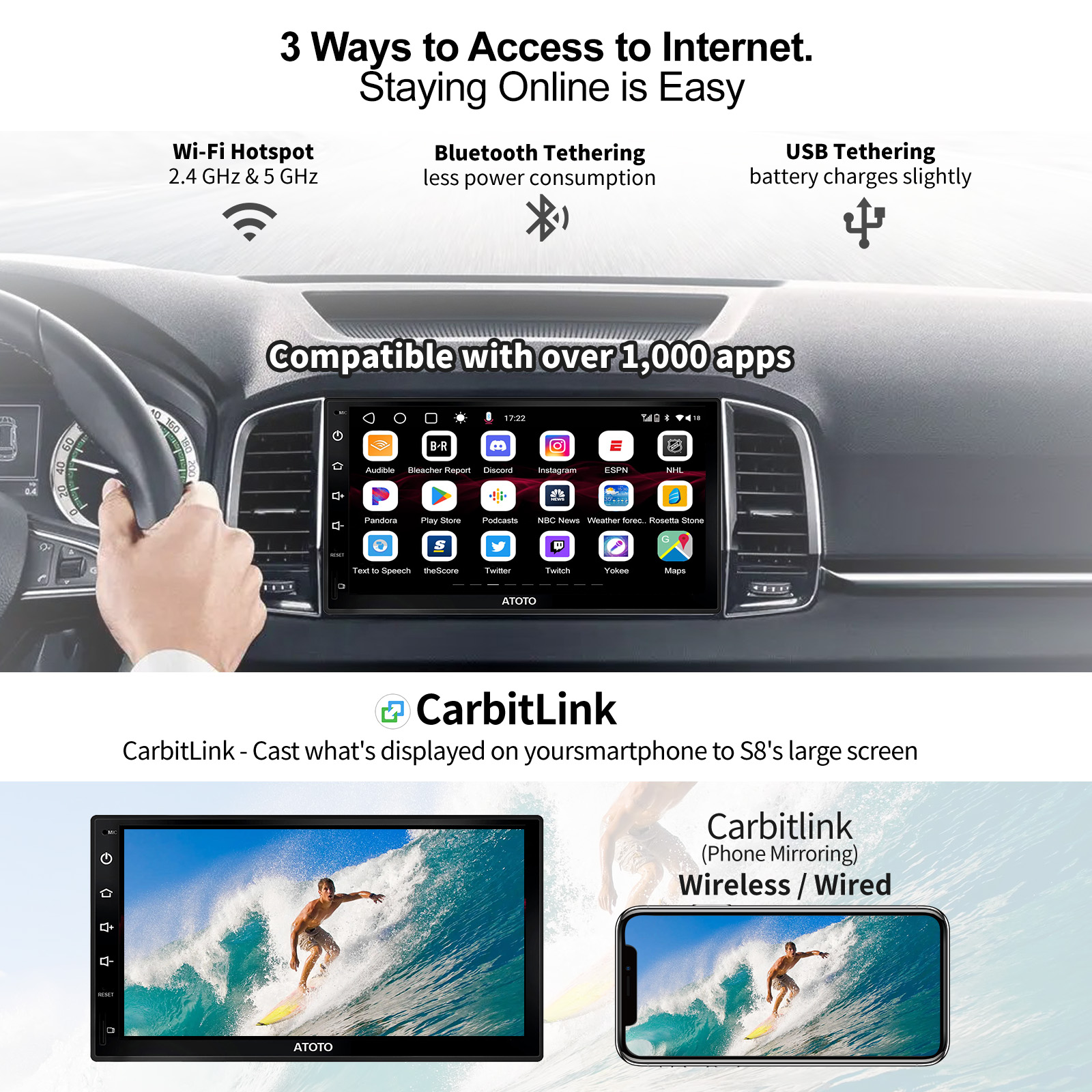 ATOTO S8G2B74PM Stereo Wireless Apple Carplay and Android Auto