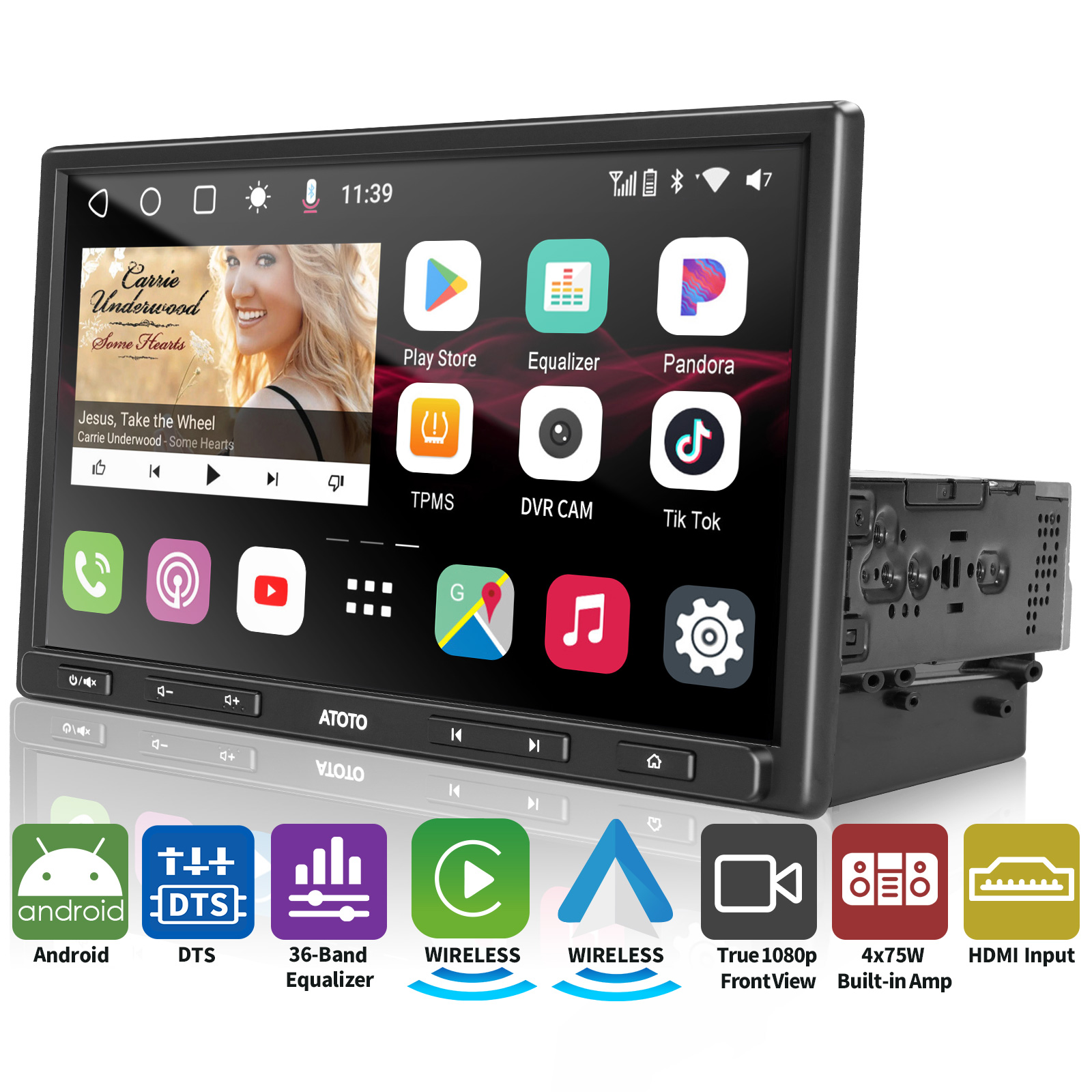 ATOTO S8G1104AIO 10 Inch QLED 1 Din Android Car Stereo, Wireless CarPlay  and Android Auto, GPS Tracking, 4GB+32GB, HDMI Input, VSV, Split Screen, 4G  LTE, 2 Bluetooth, 36-B EQ