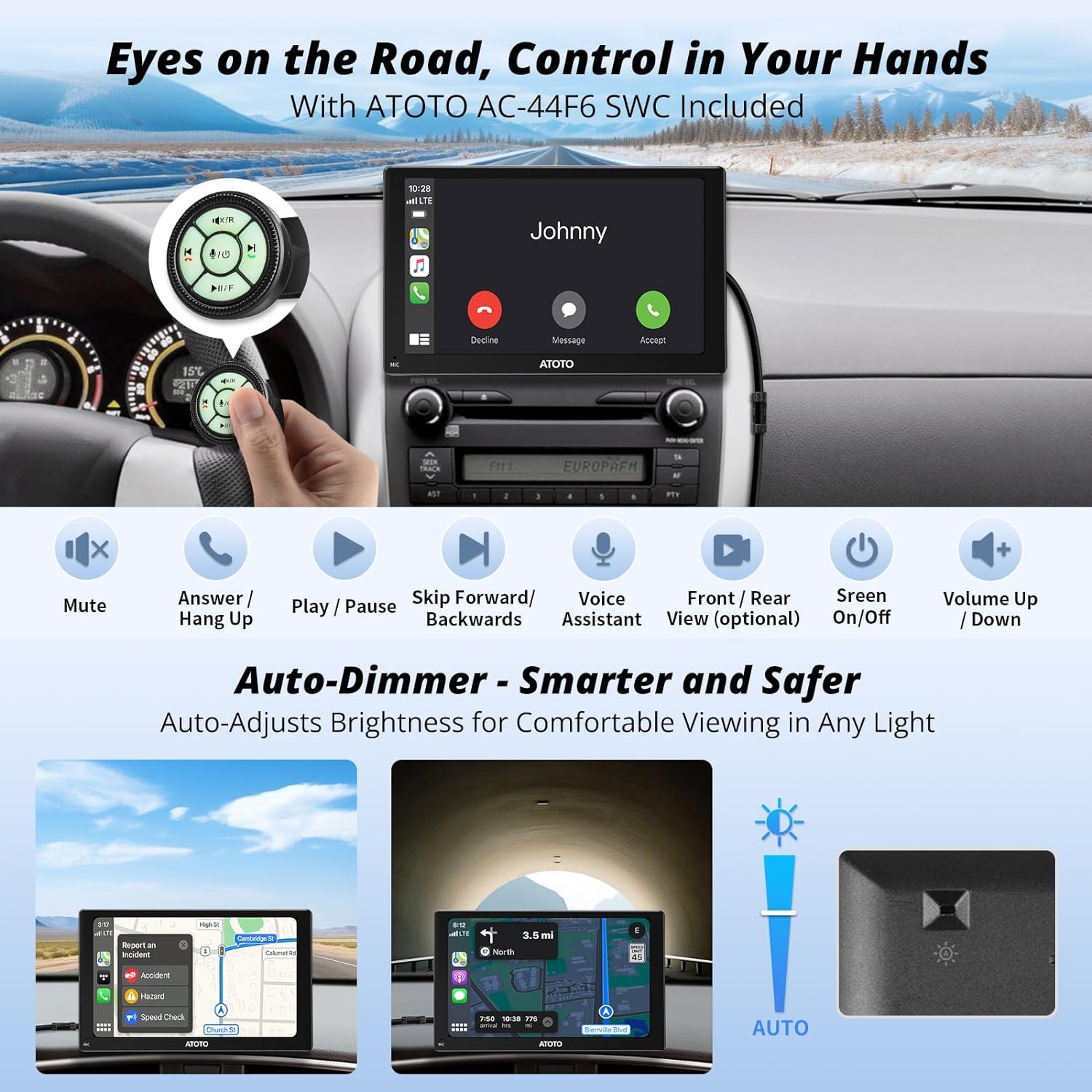 ATOTO P5 Wireless CarPlay Android Auto Screen, Portable Car Stereo, Dash  GPS Navigation, 7 inch QLED Glare-Suppressing Touchscreen, MirrorLink,  1080P Backup Camera, Remote Control, P507SD-S21